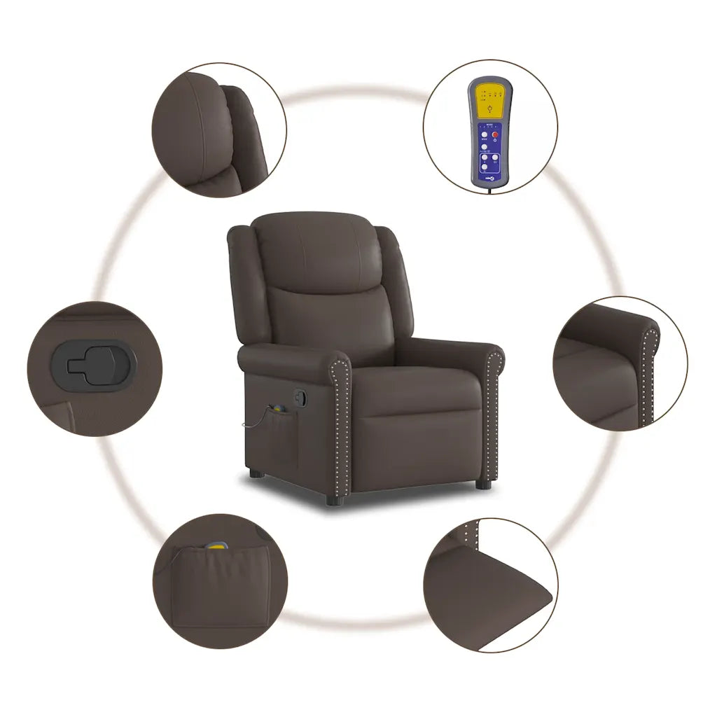 un Fauteuil Inclinable avec Repose Pieds avec fonction massage, disponible en marron ou noir.