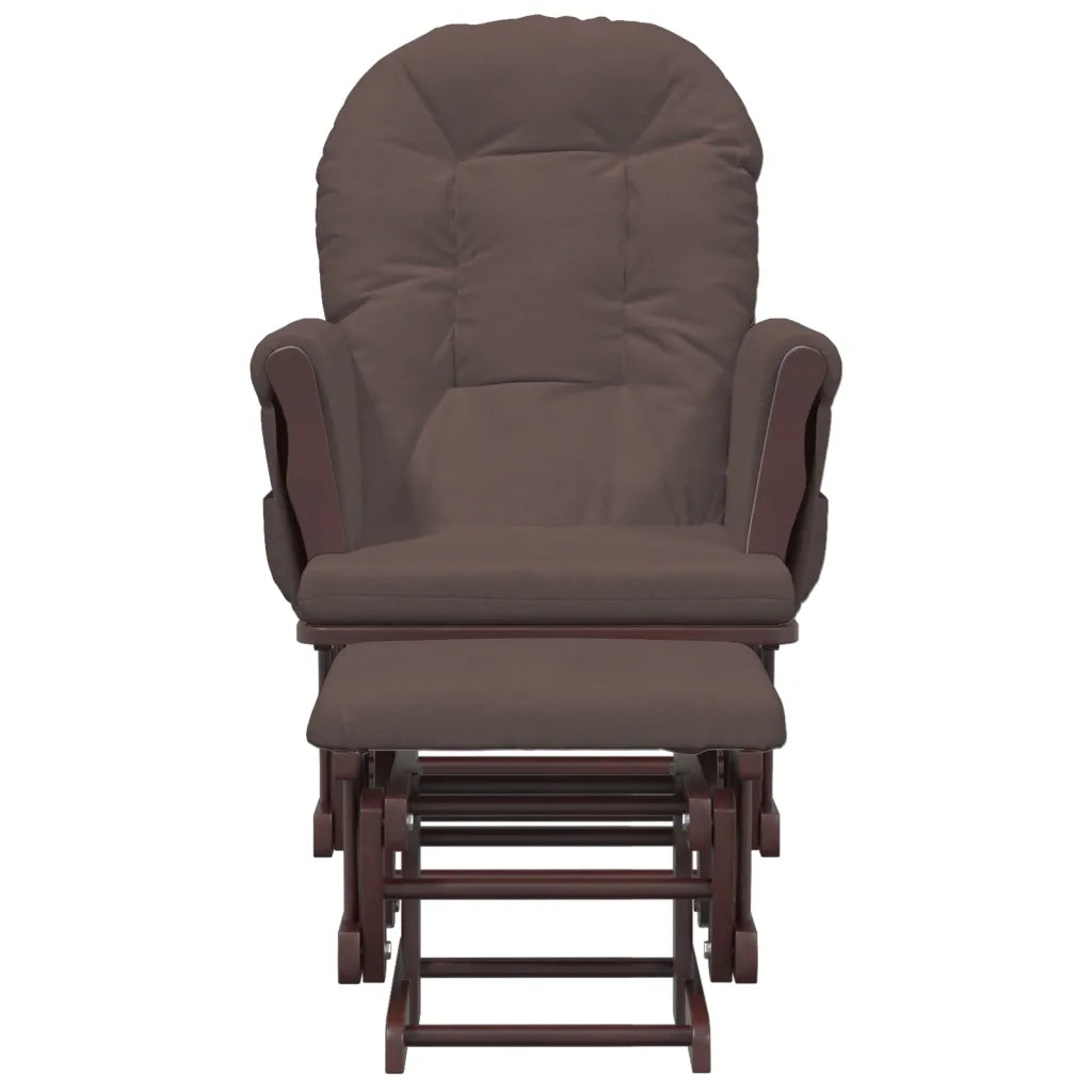 Un Fauteuil Rocking Chair marron, au design classique et aux dimensions généreuses avec tabouret.
