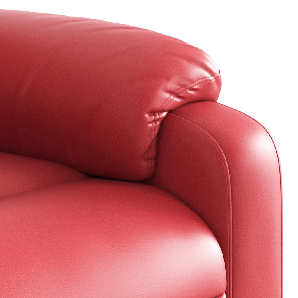 Fauteuil de relaxation en similicuir rouge avec poche latérale pratique.