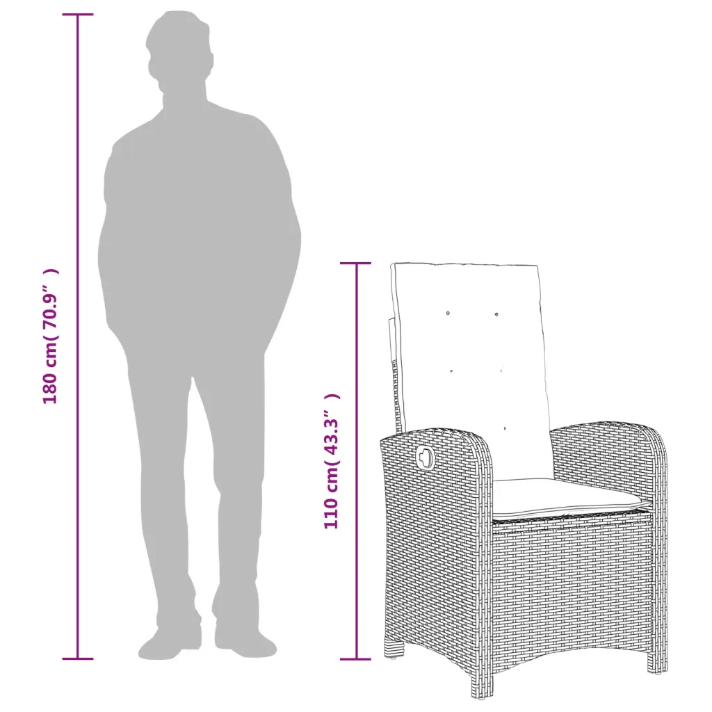 Dimensions à l'échelle humaine de fauteuil extérieur inclinable