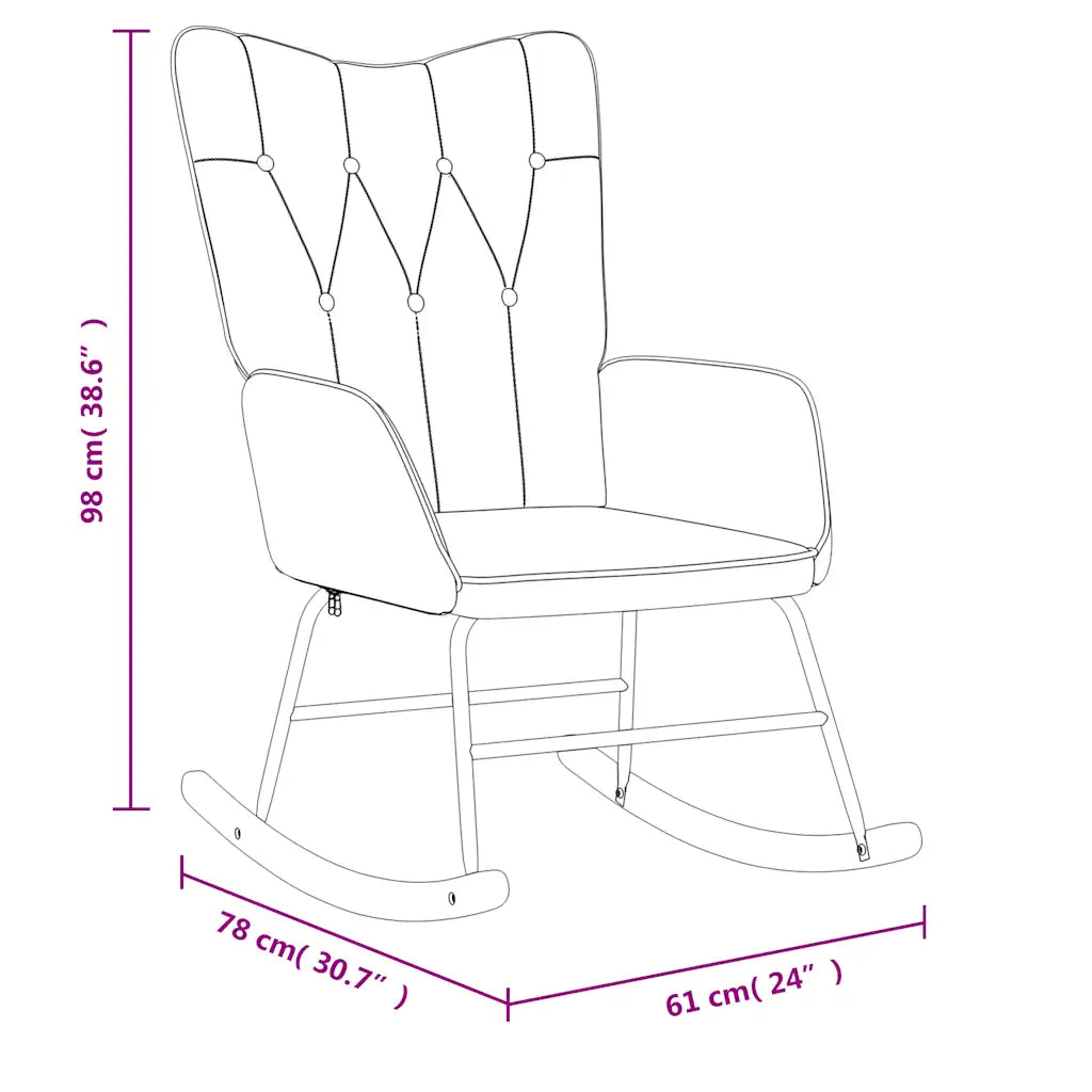 Un Fauteuil à Bascule gris, avec un dossier haut confortable.