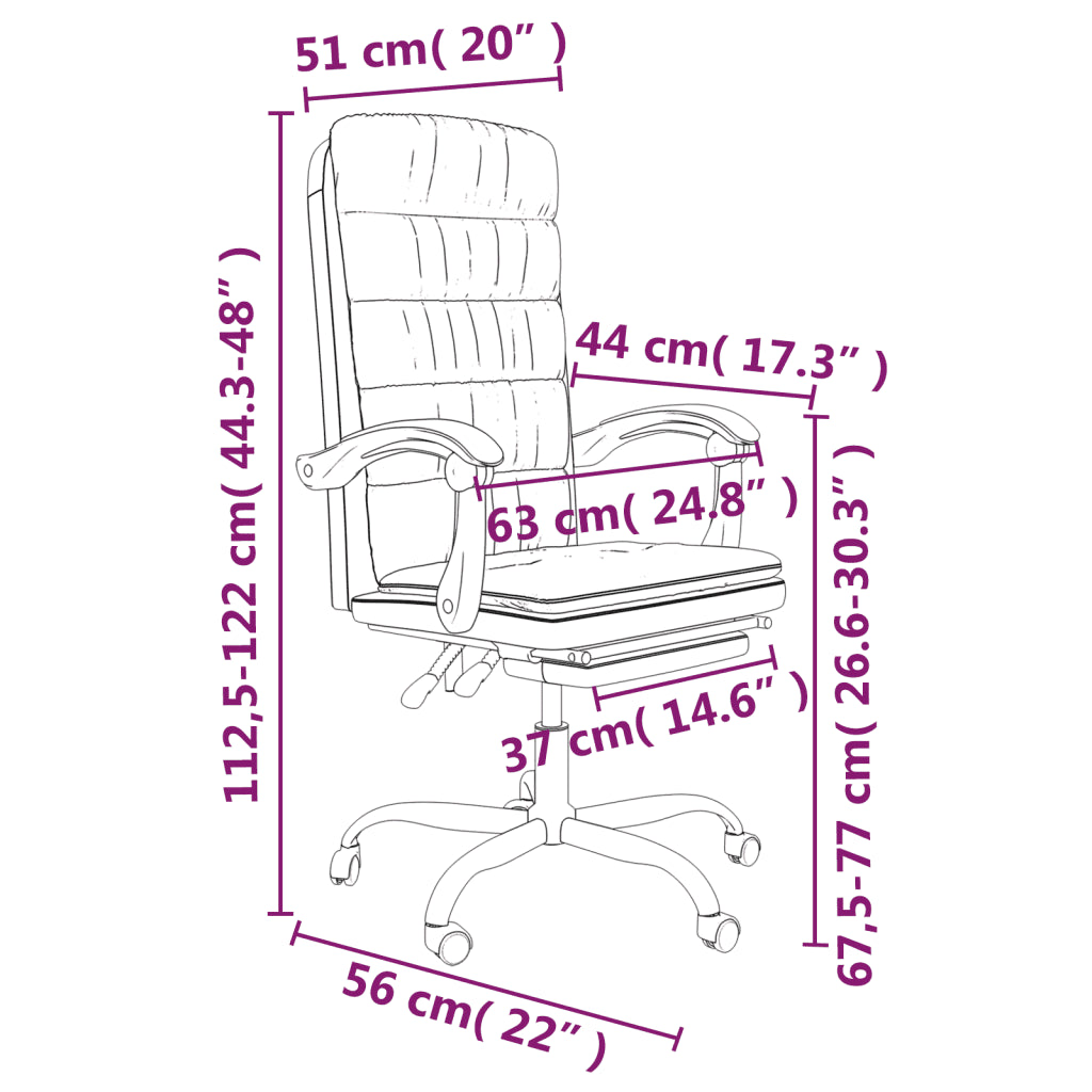 Dimensions et détail du fauteuil de bureau confortable.