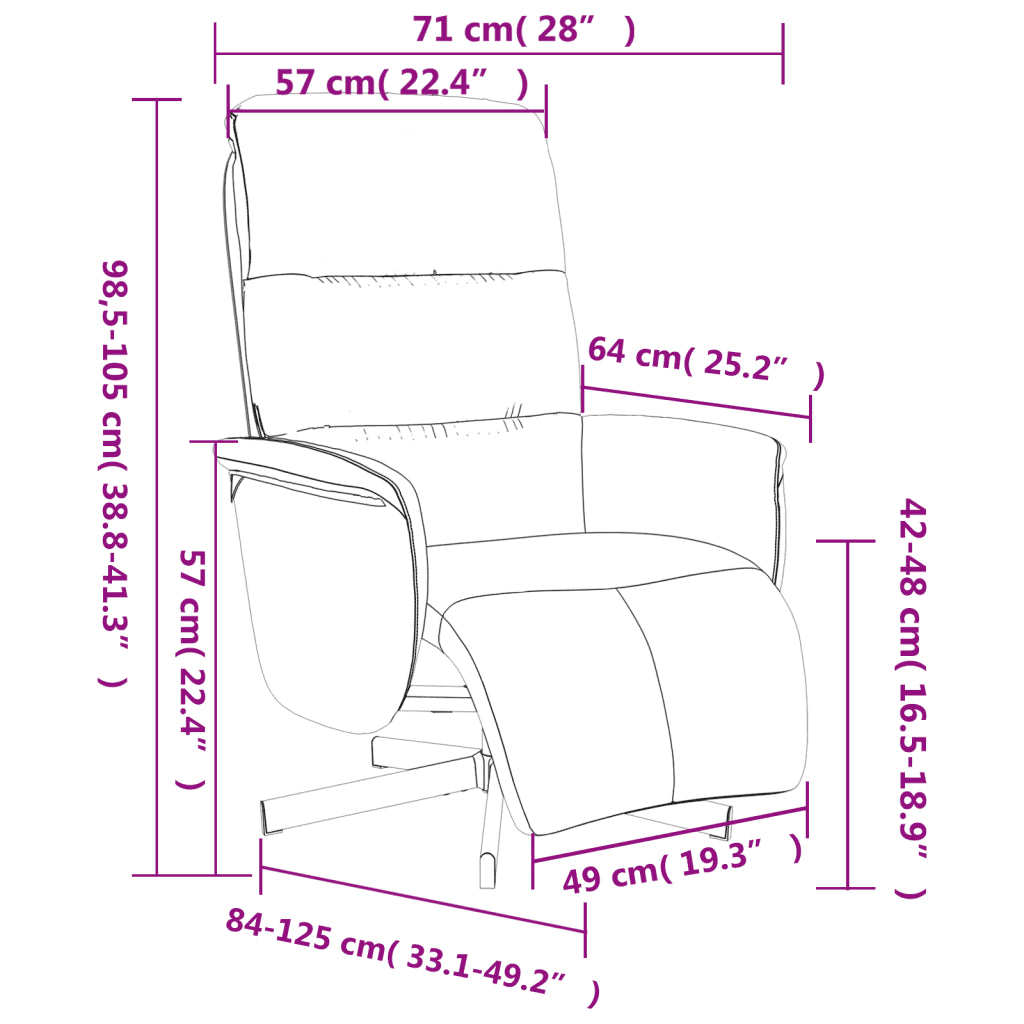 Plan et dimensions de notre fauteuil de repos inclinable.