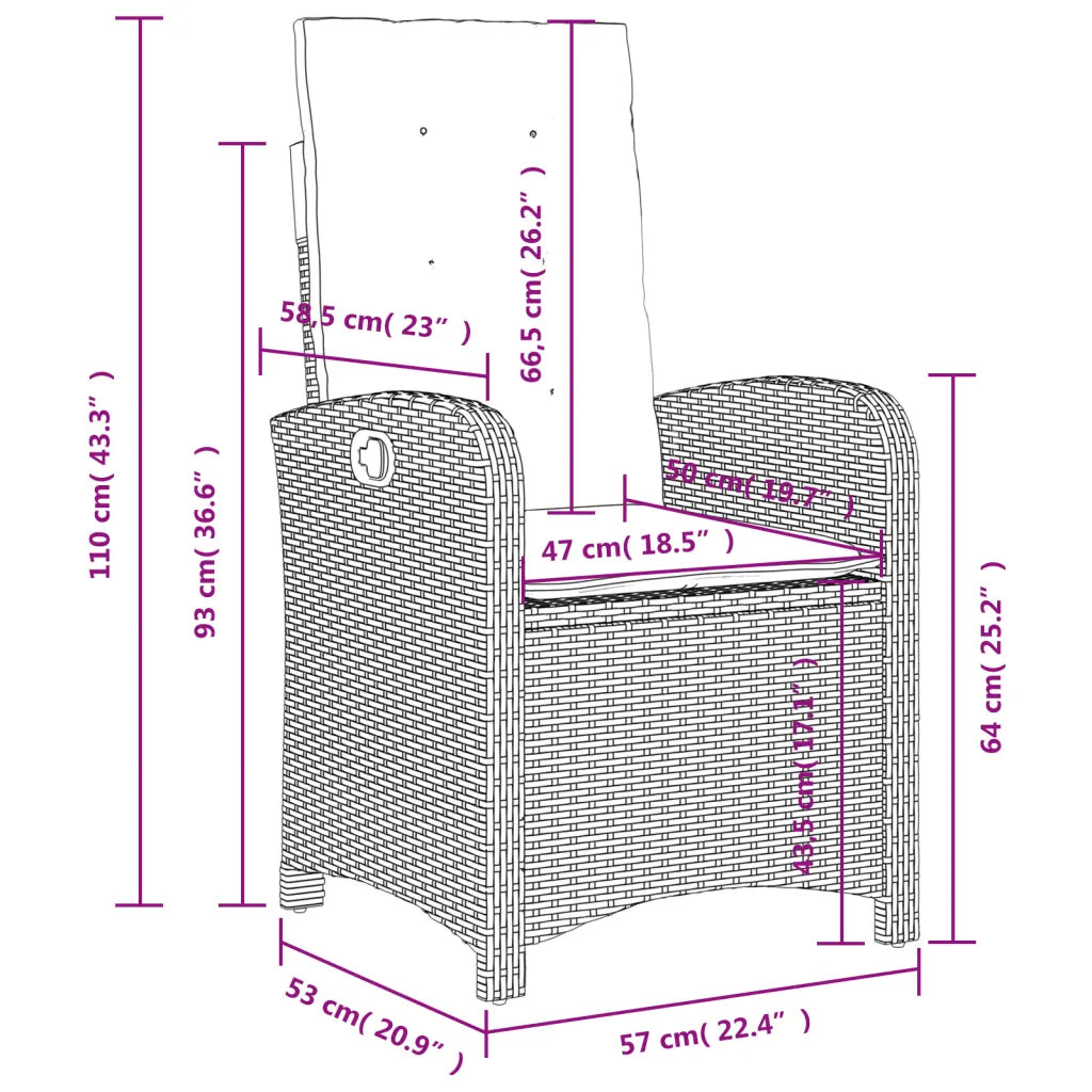 Dimension du fauteuil extérieur inclinable