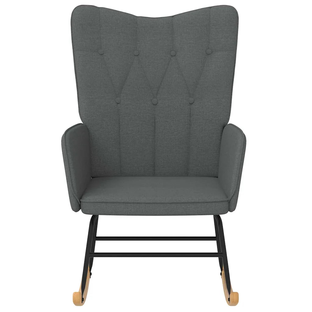 Un Fauteuil à Bascule gris, avec un dossier haut confortable.