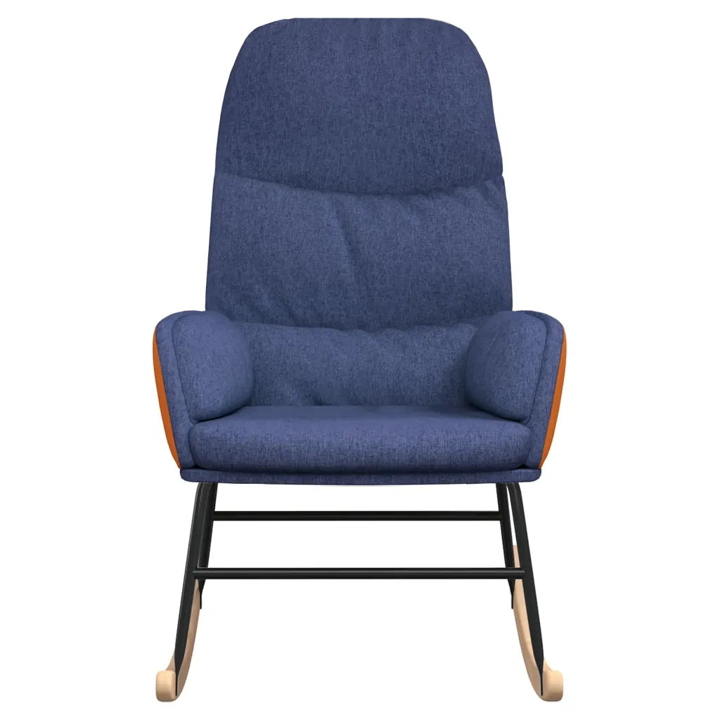 Détail du tissu bleu et similicuir du fauteuil à bascule soldes – matière douce et raffinée.
