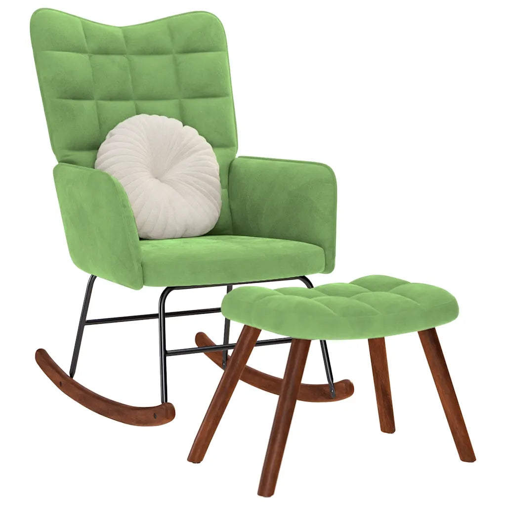 Un Fauteuil à Bascule en velours de couleurs vert clair ou Vert d'Eau