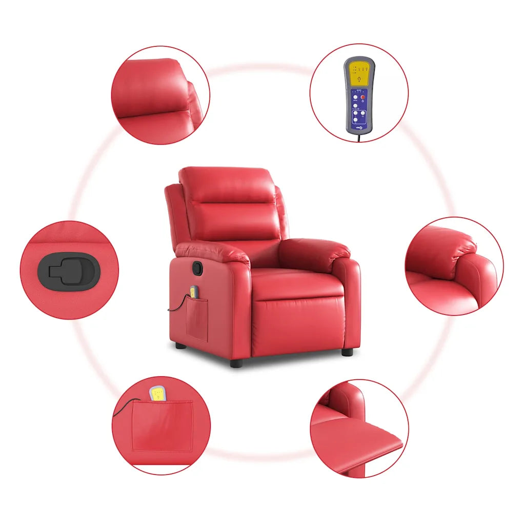 Fauteuil inclinable rouge avec repose-pieds déployé pour le confort.