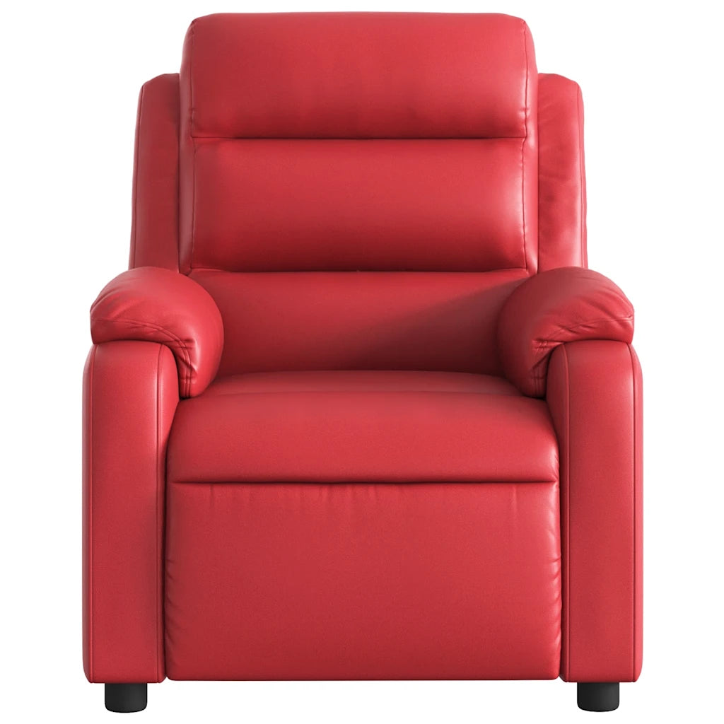 Vue latérale du fauteuil cuir inclinable avec structure métal et bois.