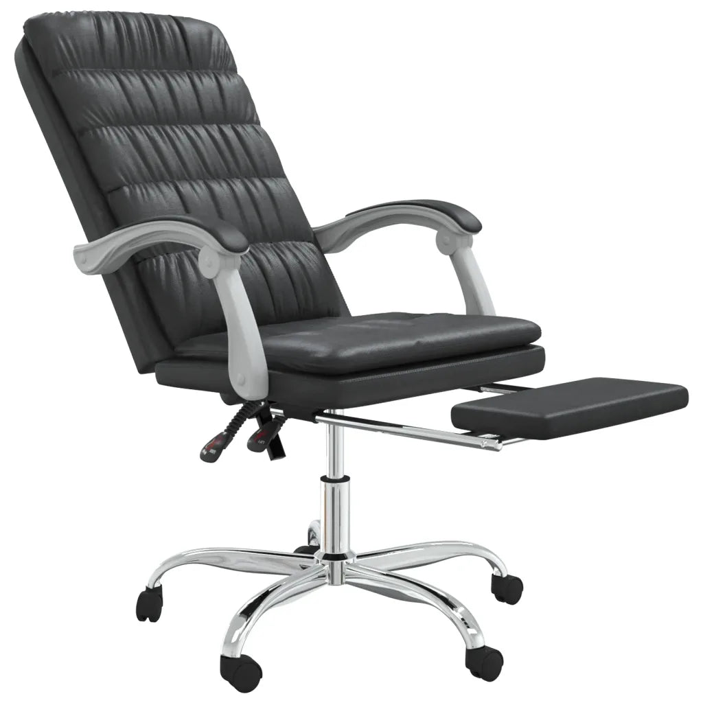 Fauteuil de bureau inclinable en similicuir noir avec dossier ergonomique.