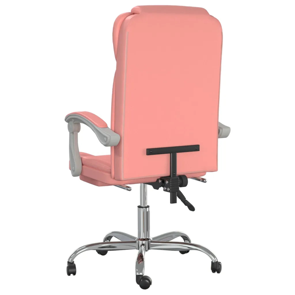 Fauteuil de bureau inclinable rose avec hauteur réglable.
