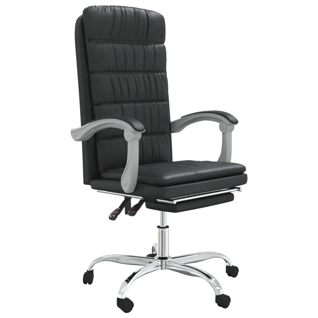 Fauteuil de bureau noir élégant avec base pivotante à roulettes.