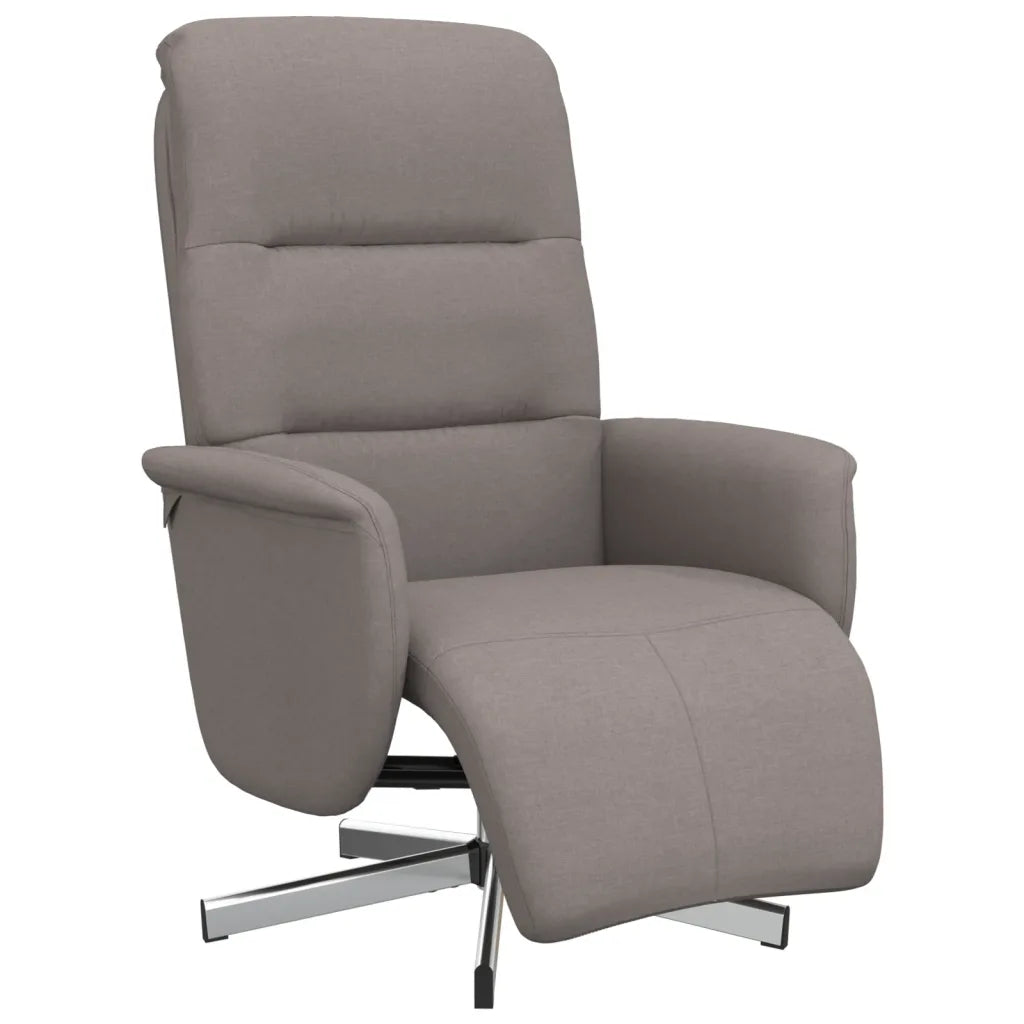 Fauteuil de repos en tissu couleur taupe avec accoudoirs rembourrés.
