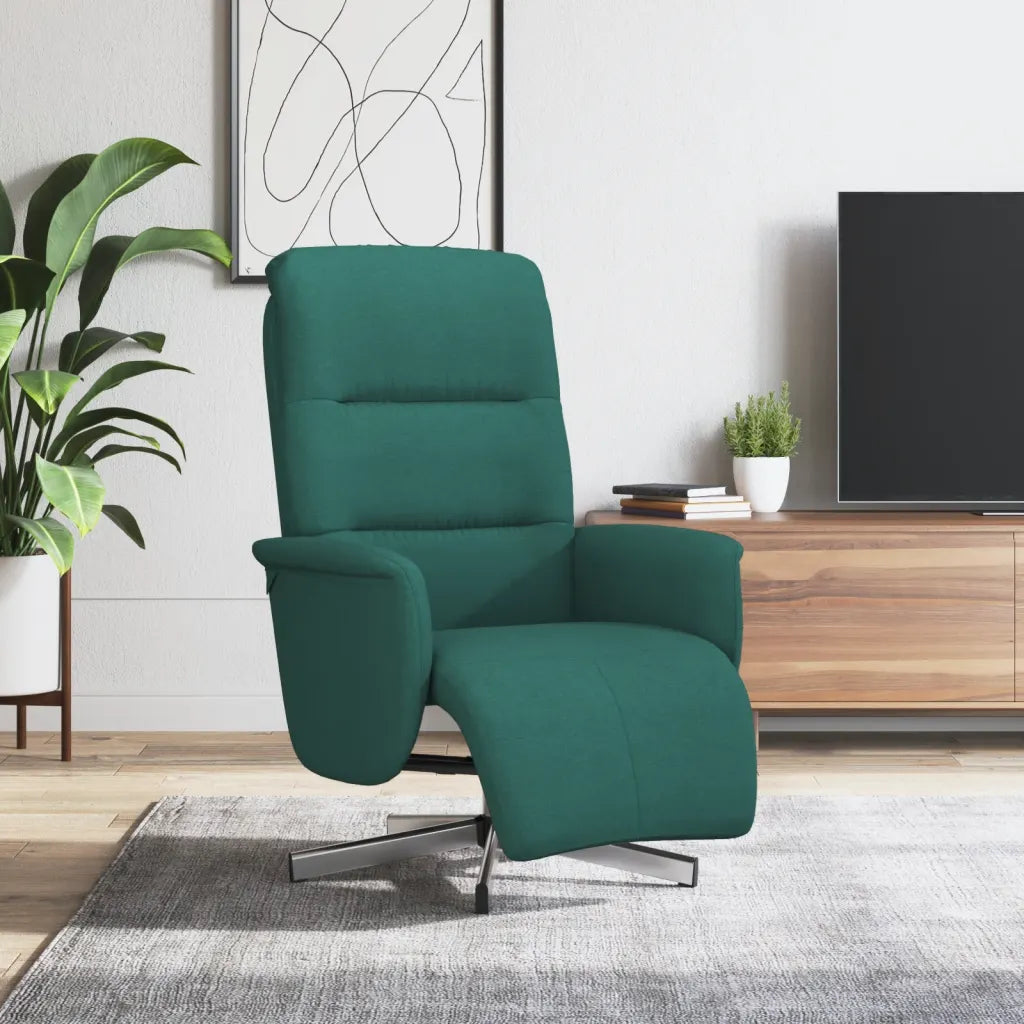 Fauteuil de repos inclinable en tissu vert dans un salon moderne.