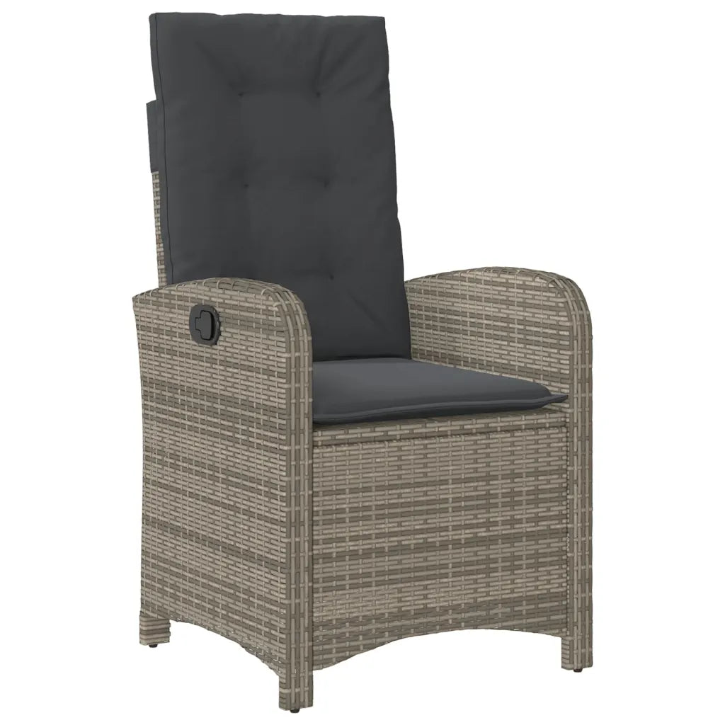 Vue avant du fauteuil extérieur inclinable noir avec coussins confortables.