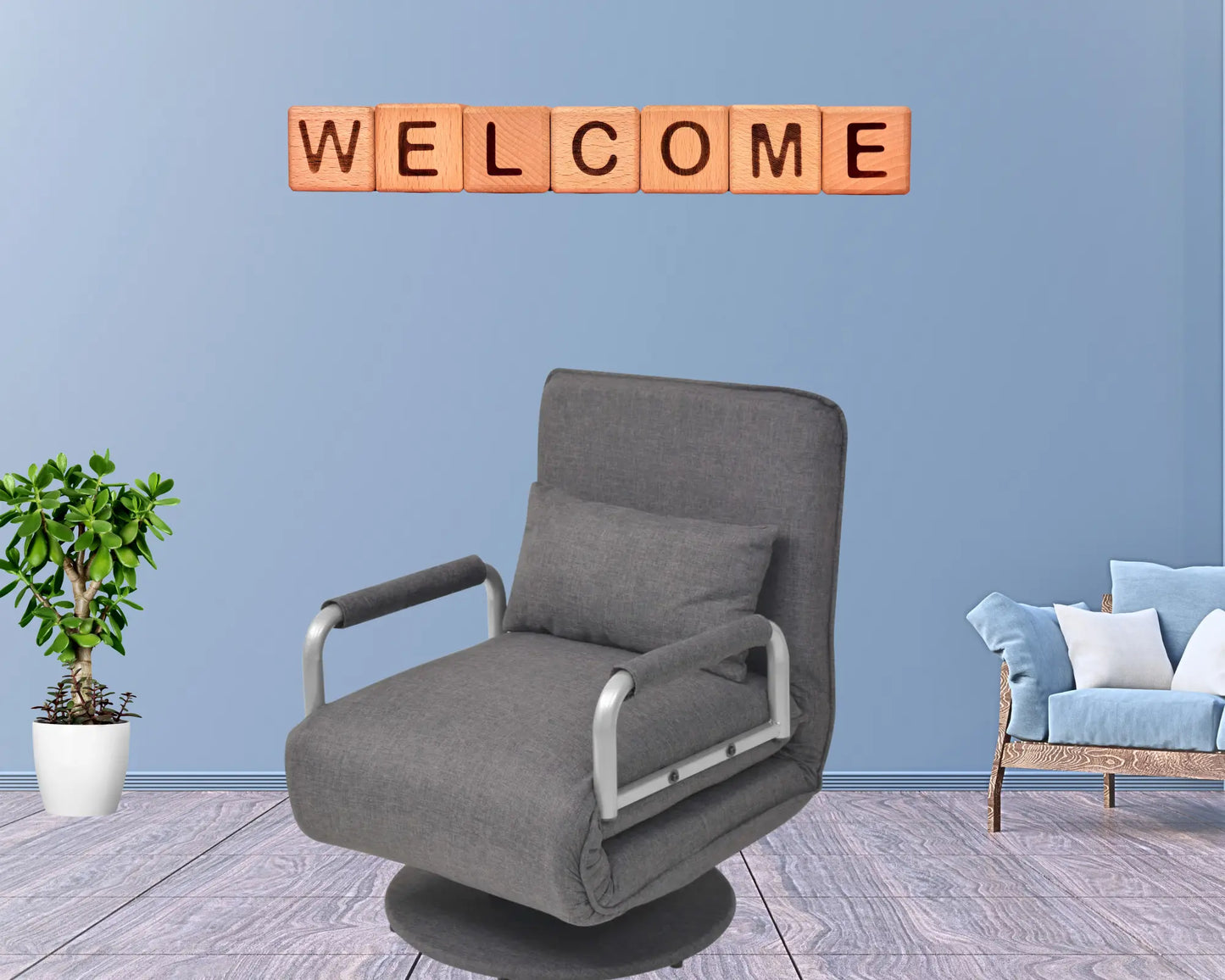 Un Fauteuil Pivotant Inclinable mais également convertible. Disponible en gris clair ou gris foncé.