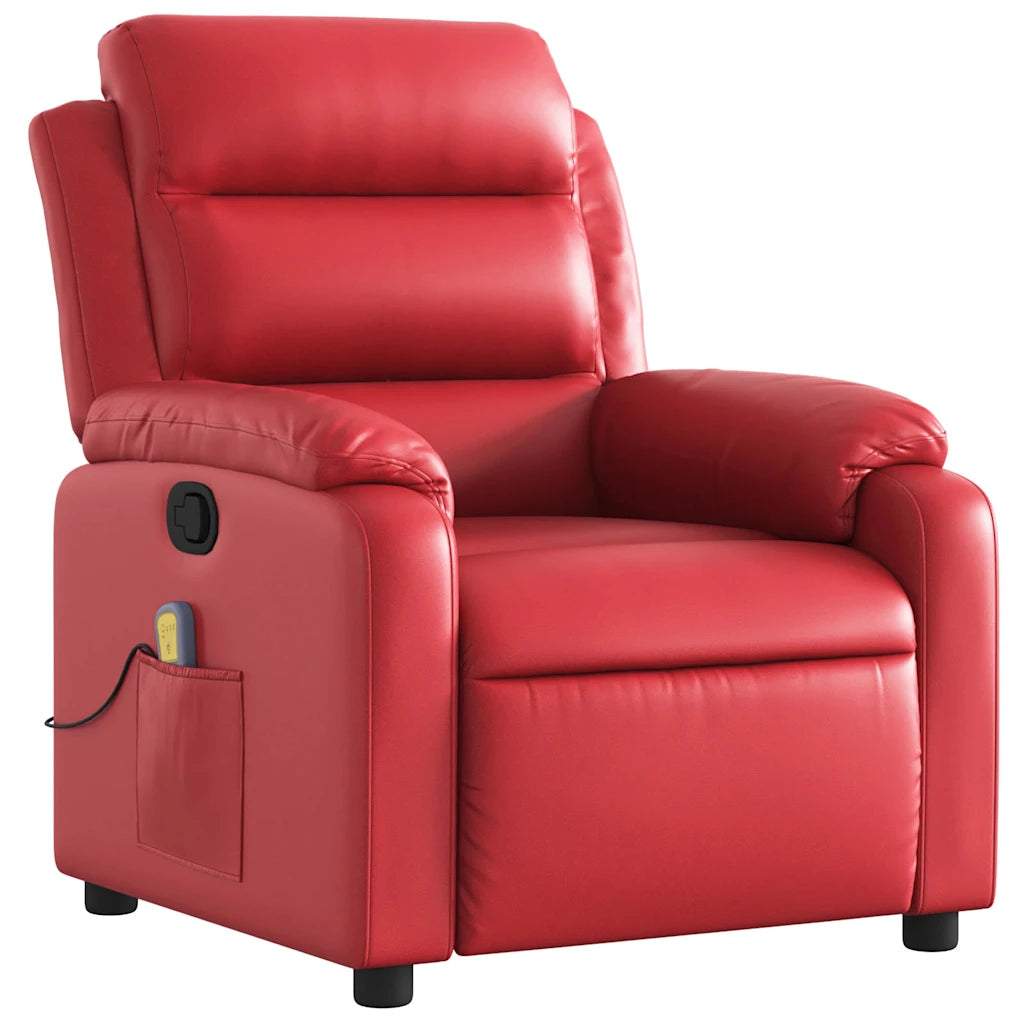 Zoom sur le revêtement similicuir rouge du fauteuil inclinable.