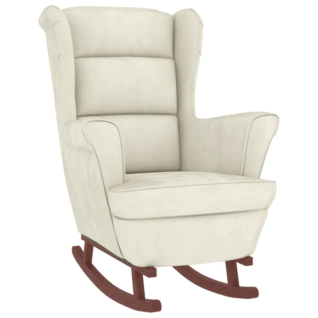 Un Rocking Chair en Bois avec revêtement en velours, ultra confortable.