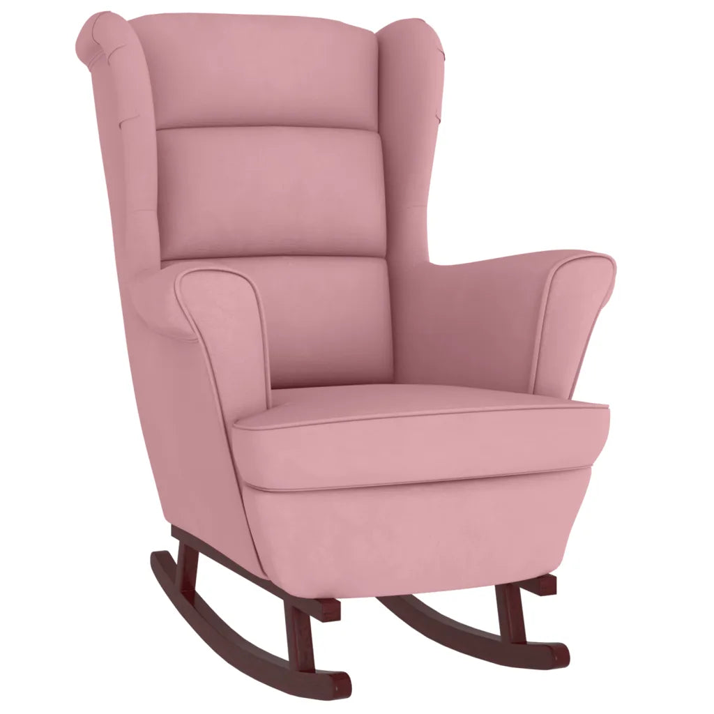 Un Rocking Chair en Bois avec revêtement en velours, ultra confortable.