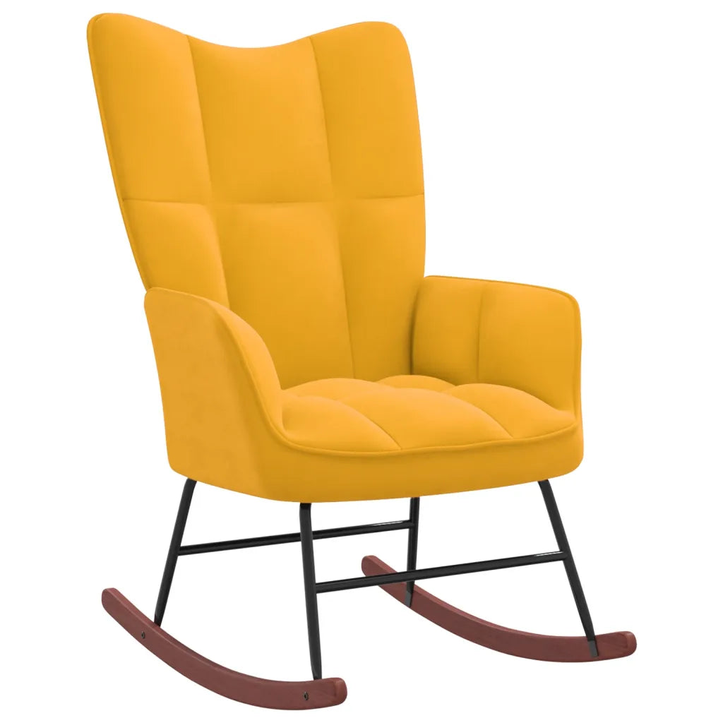 Un Rocking Chair en velours jaune confortable et design. Existe en différents coloris.