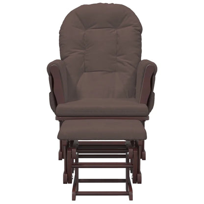 Un Fauteuil Rocking Chair marron, au design classique et aux dimensions généreuses avec tabouret.