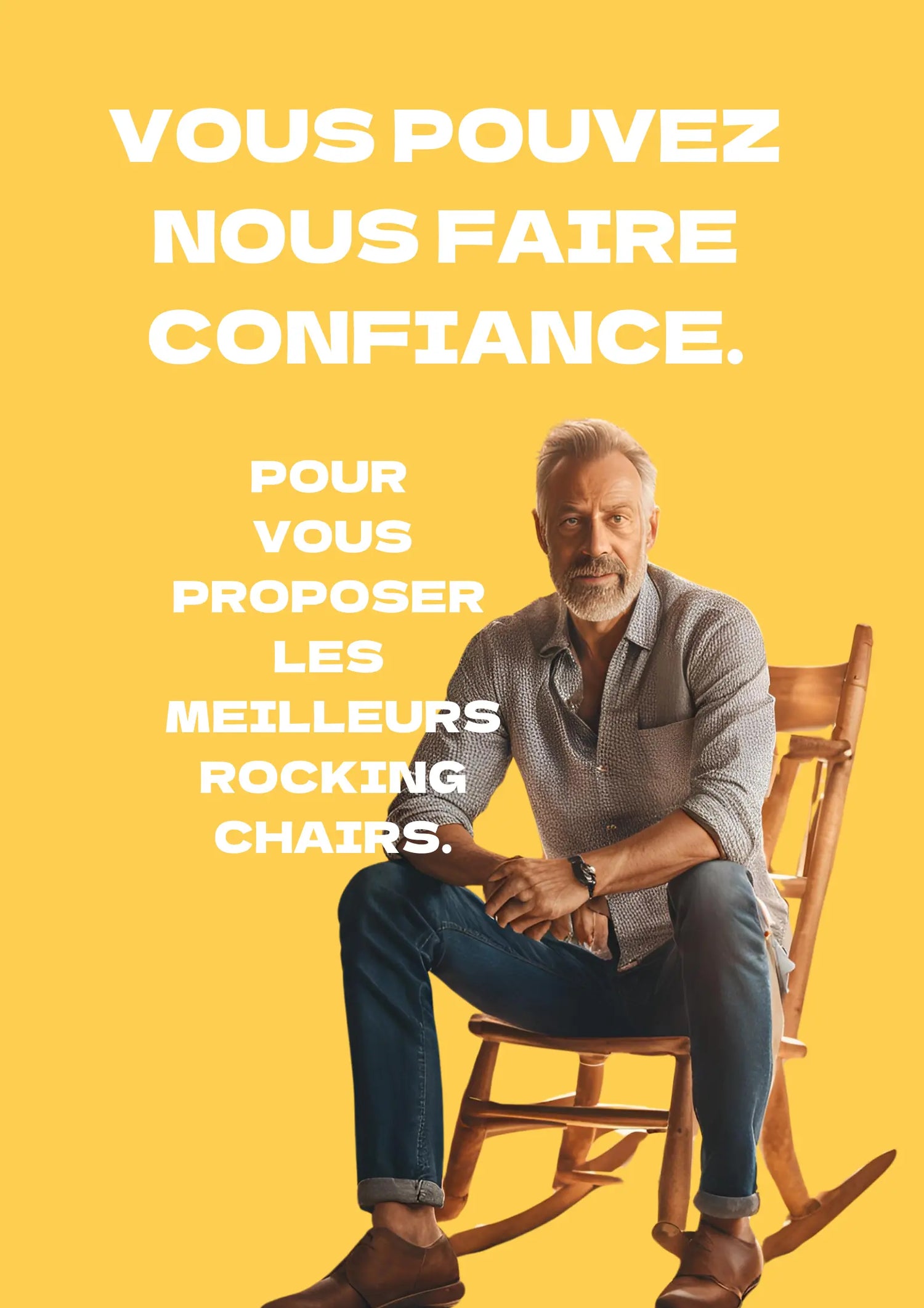 Un homme sur un Rocking Chair qui semble confiant et rassuré d'avoir acheté sur Fauteuil-à-Bascule.com