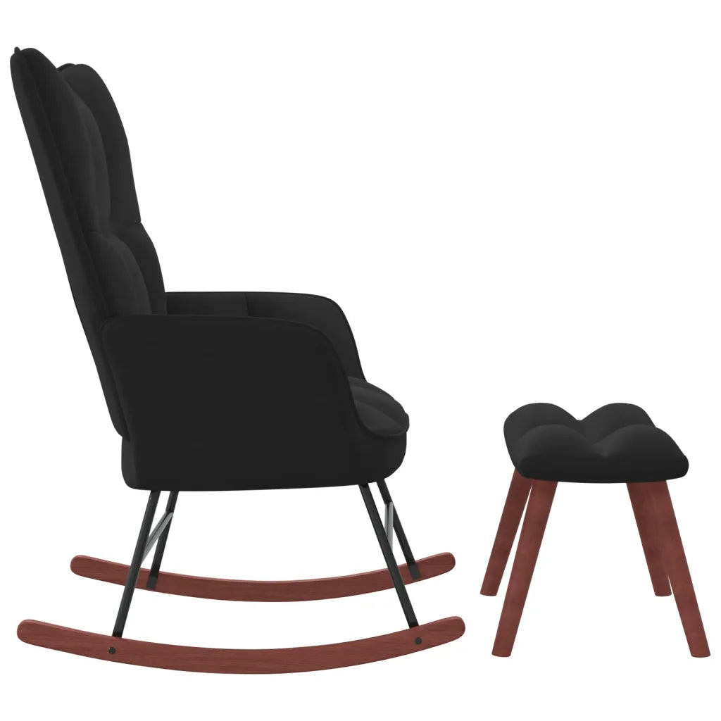 Une Chaise Rocking Chair Noir avec son tabouret noir.