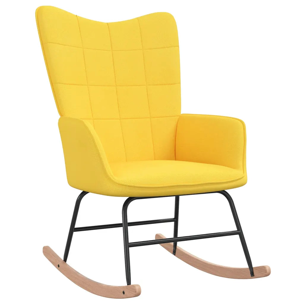 Une Chaise à Bascule au design Scandinave grâce à sa couleur jaune moutarde.