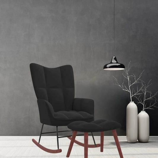 Une Chaise Rocking Chair Noir avec son tabouret noir.