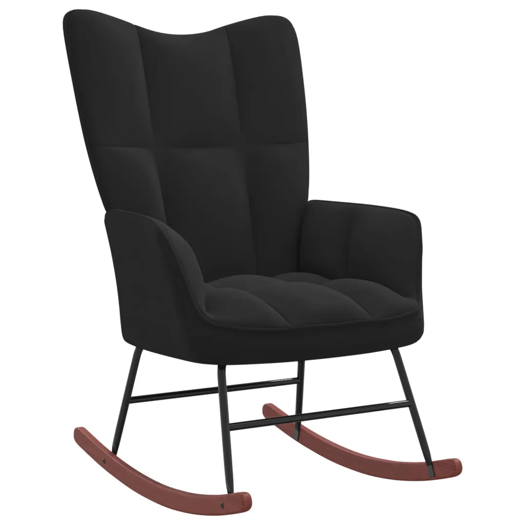 Une Chaise Rocking Chair Noir avec son tabouret noir.