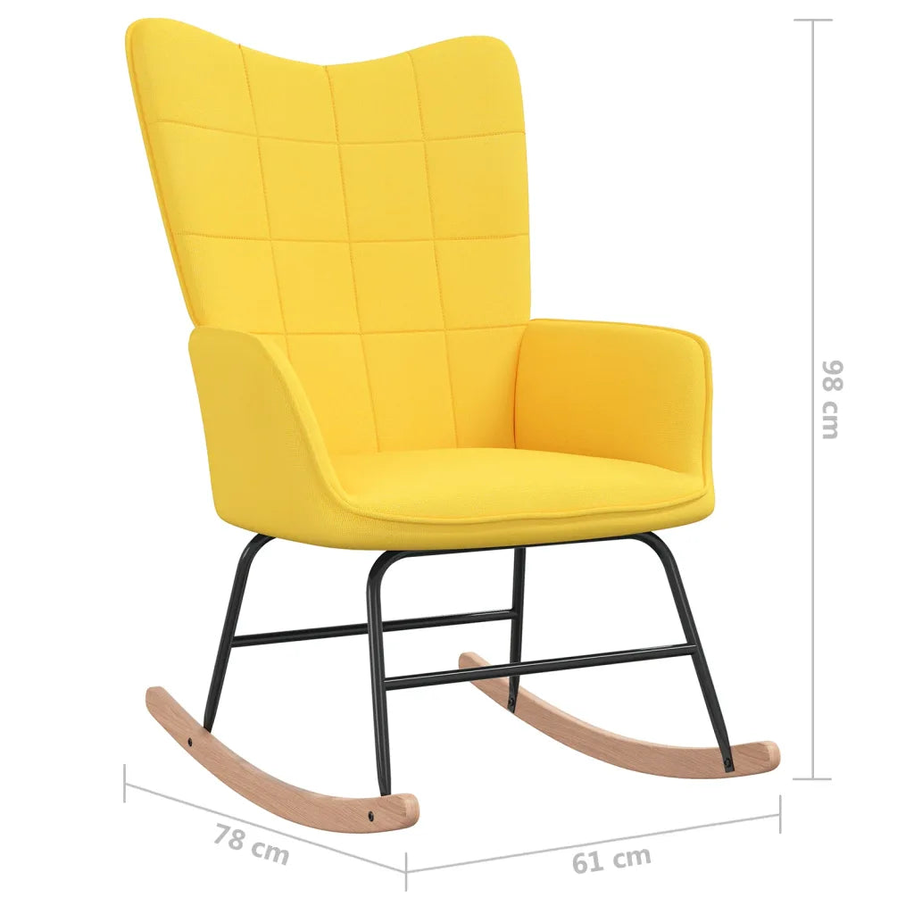 Une Chaise à Bascule au design Scandinave grâce à sa couleur jaune moutarde.