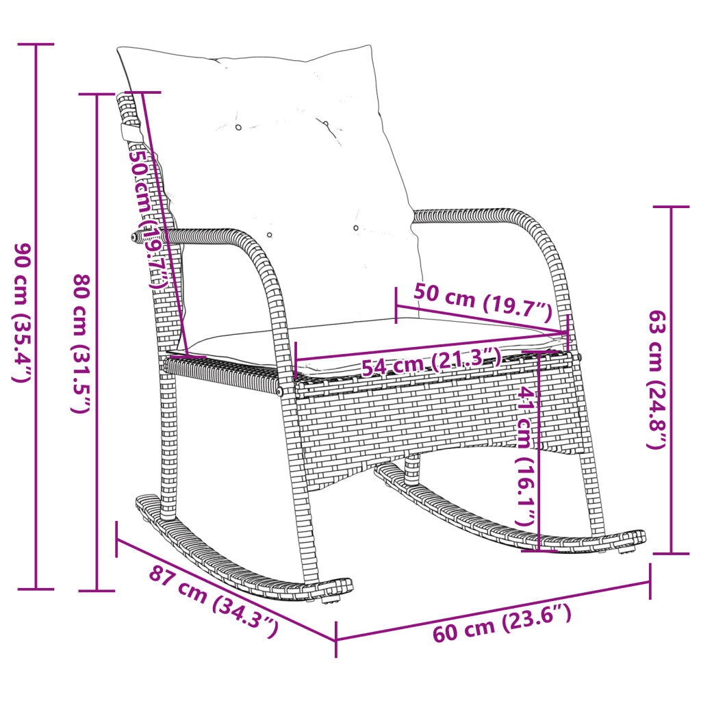 Un Fauteuil à Bascule Berceuse en rotin disponible en différents coloris.