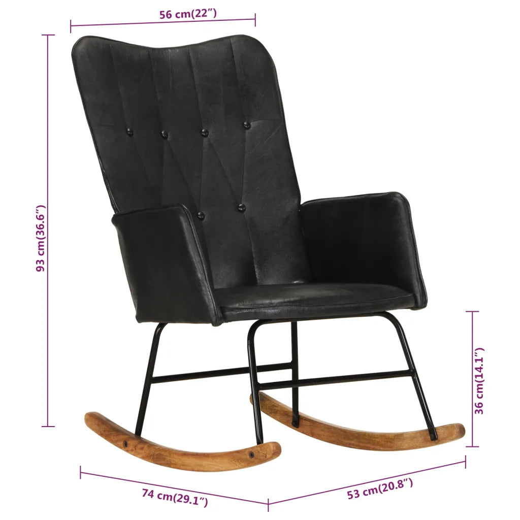 Un Fauteuil à bascule en cuir noir, qui sera parfait pour l'Allaitement de Jumeaux.