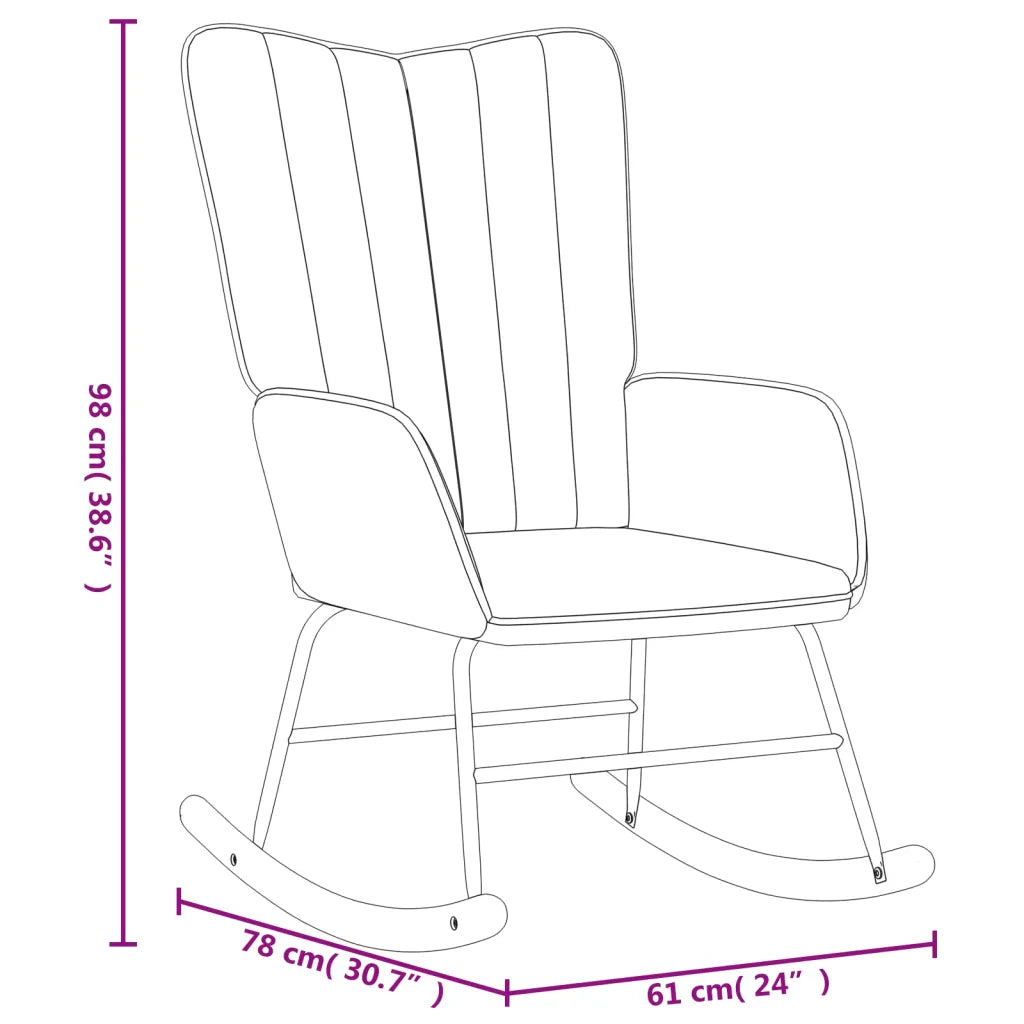 Un Rocking Chair Confortable en velours de couleur gris foncé.