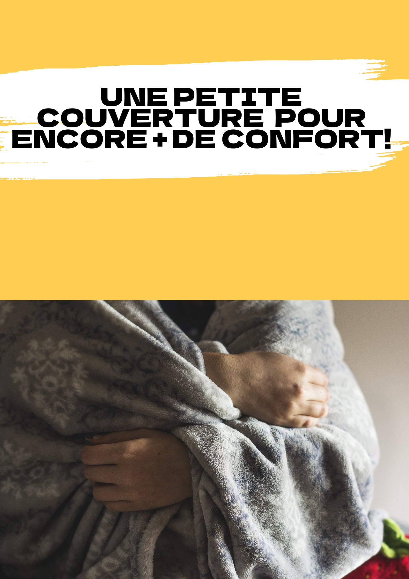 une personne emmitouflée dans une couverture d'appoint grise.