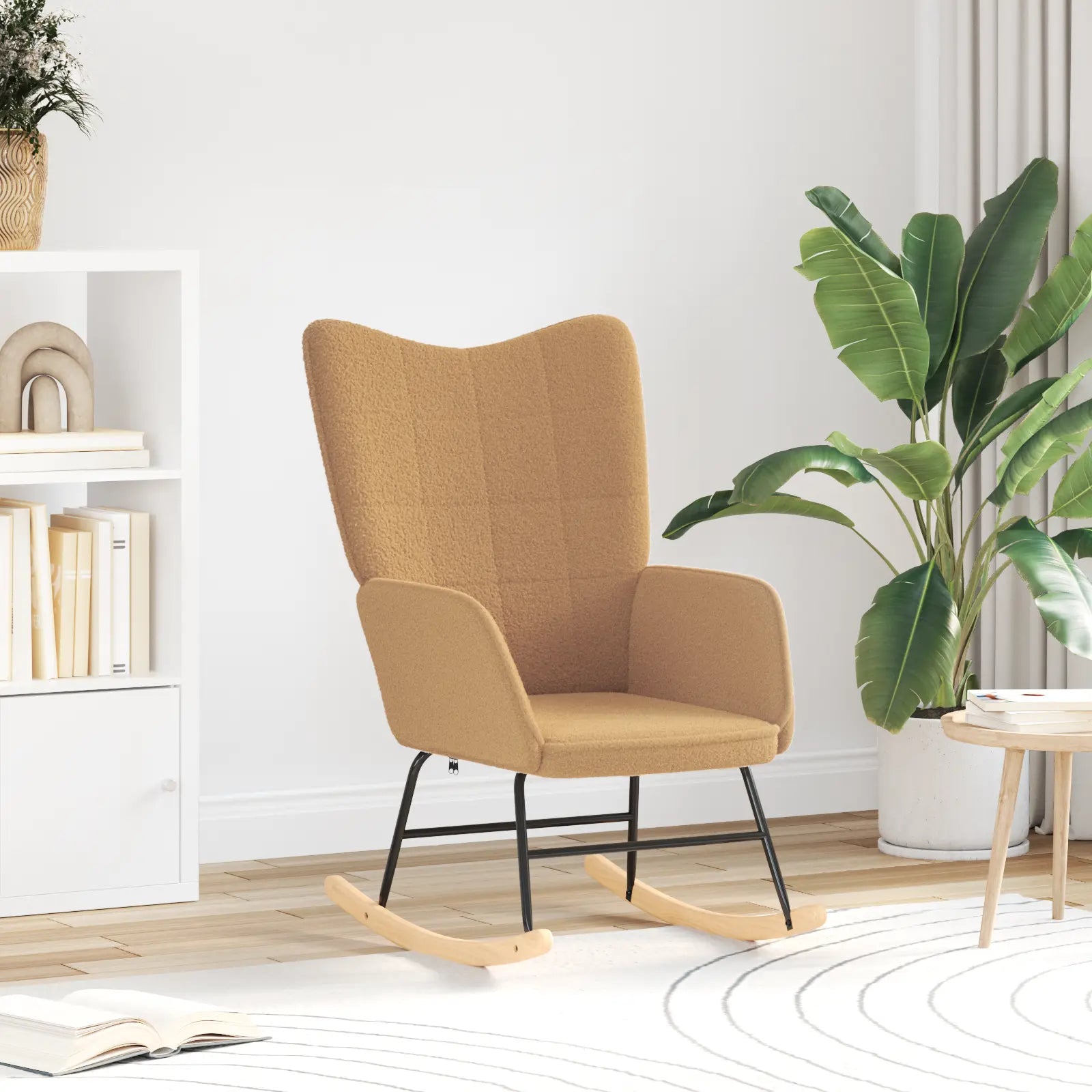 Gros plan sur l’assise moelleuse du fauteuil bouclette beige – détente absolue et soutien ergonomique.