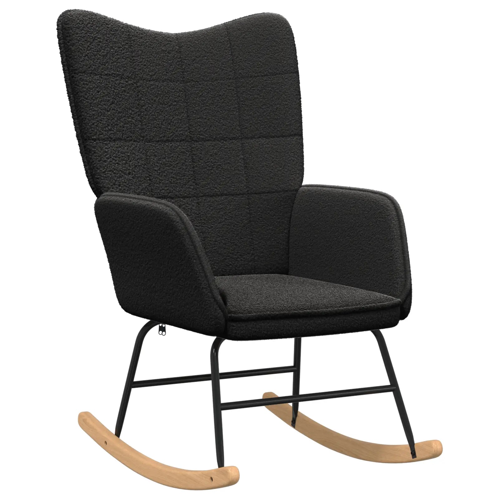 Pieds en bois d’hévéa du fauteuil à bascule bouclette – stabilité et robustesse naturelles.