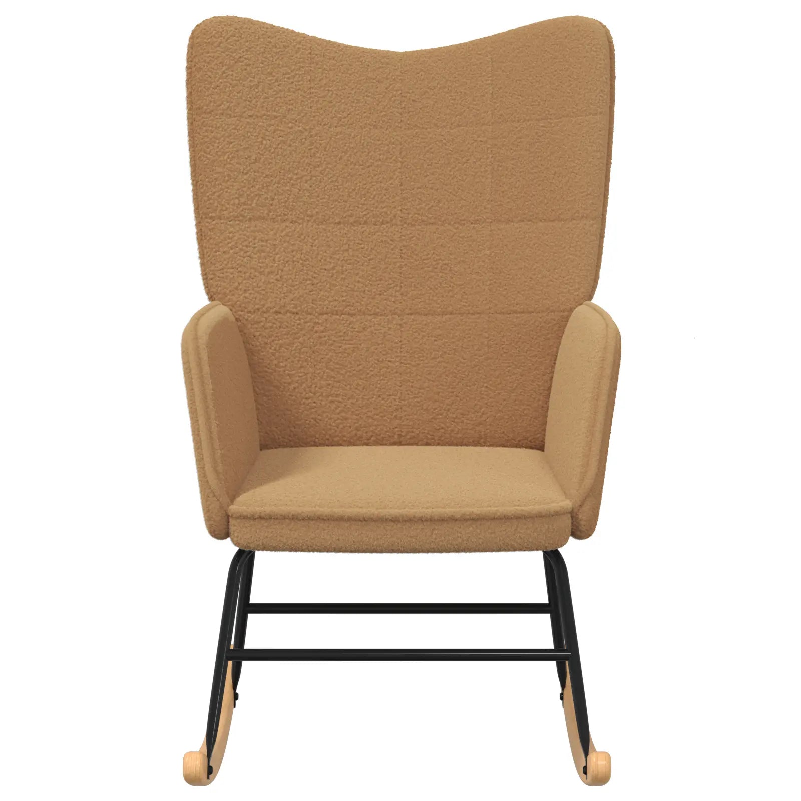 Fauteuil à bascule bouclette placé près d’une fenêtre lumineuse – coin lecture cocooning parfait.