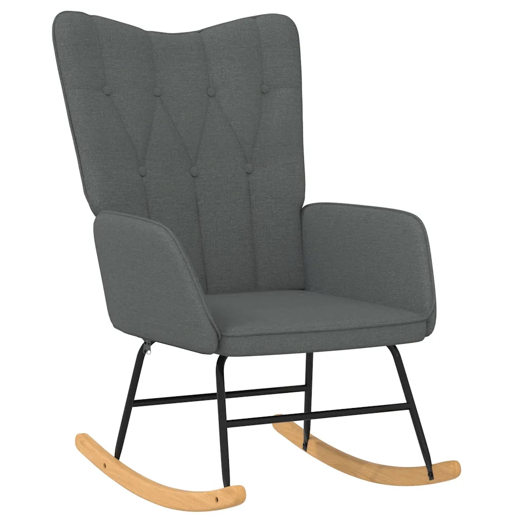 Un Fauteuil à Bascule gris, avec un dossier haut confortable.