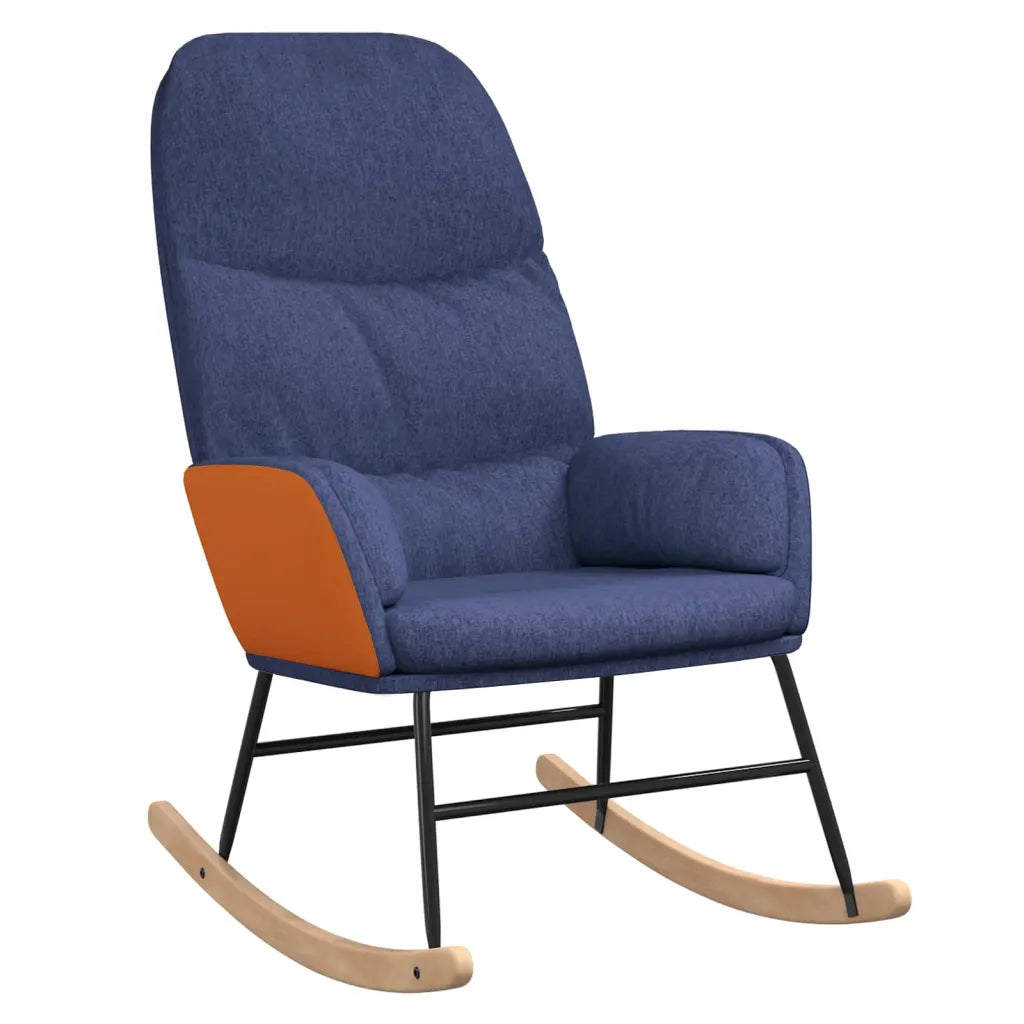 Vue latérale du fauteuil à bascule soldes bleu – lignes modernes et assise moelleuse.