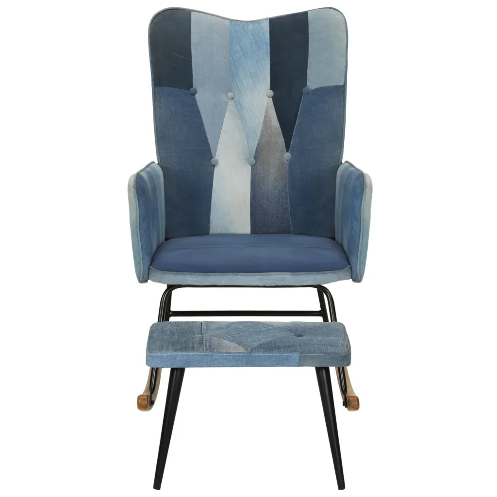 Un Fauteuil à Bascule en toile Bleu.