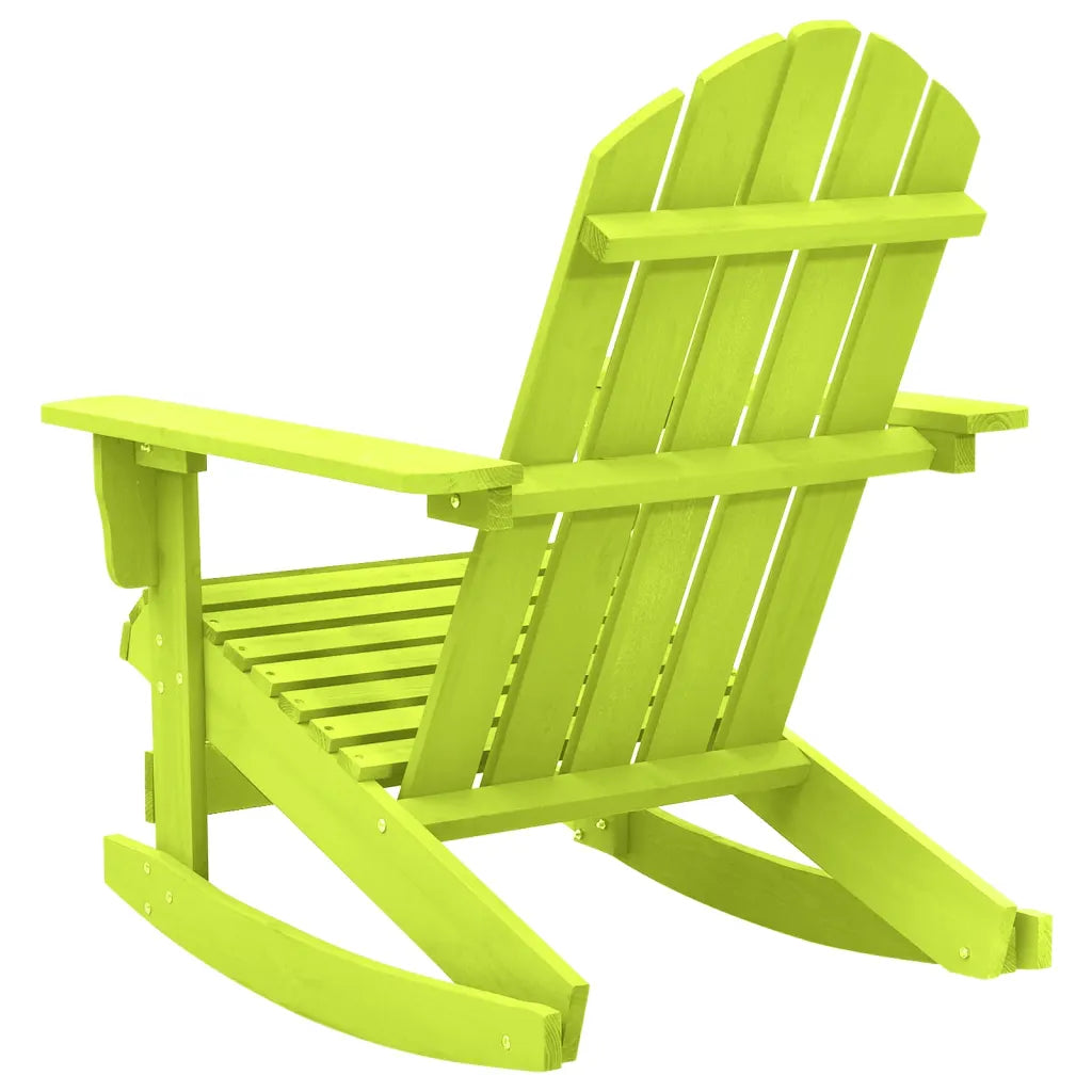 Un Fauteuil à Bascule Vert d'Eau, très coloré, fabriqué en bois de sapin, parfait pour l'extérieur.