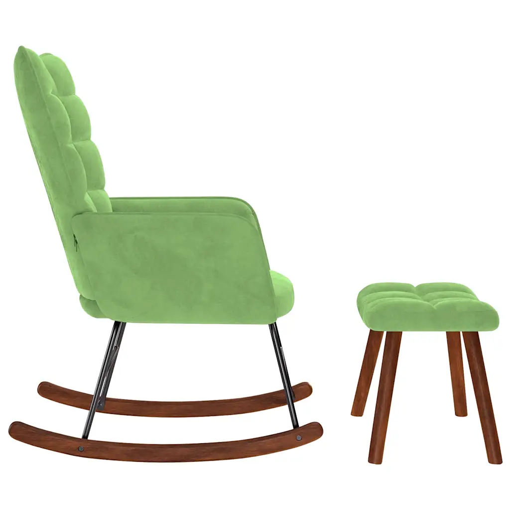 Un Fauteuil à Bascule en velours de couleurs vert clair ou Vert d'Eau
