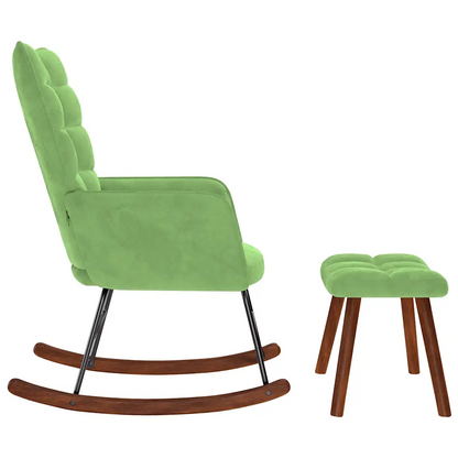 Un Fauteuil à Bascule en velours de couleurs vert clair ou Vert d'Eau