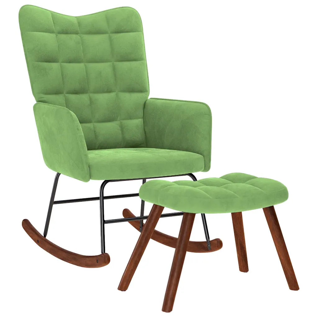 Un Fauteuil à Bascule en velours de couleurs vert clair ou Vert d'Eau
