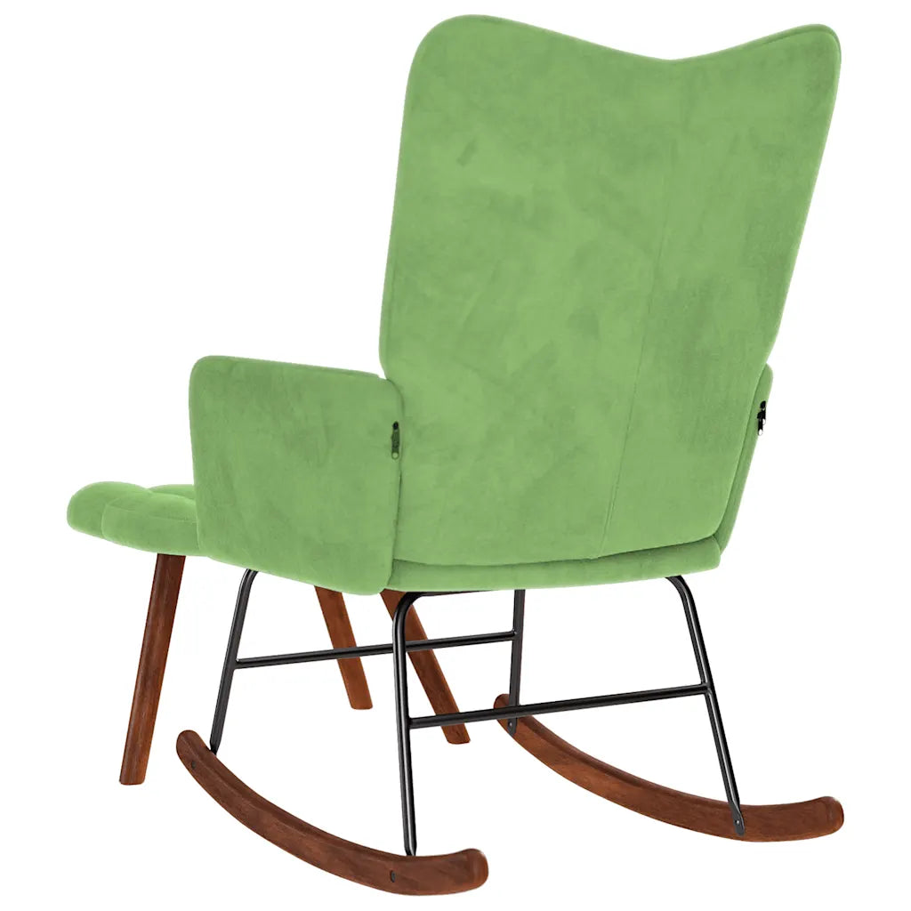 Un Fauteuil à Bascule en velours de couleurs vert clair ou Vert d'Eau