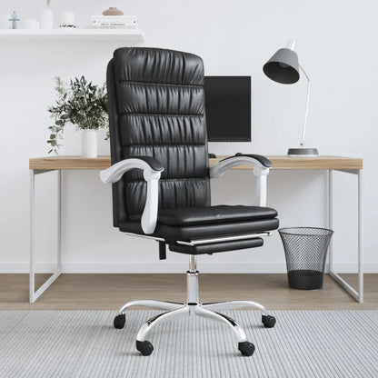 Fauteuil de bureau inclinable noir en similicuir avec dossier réglable.
