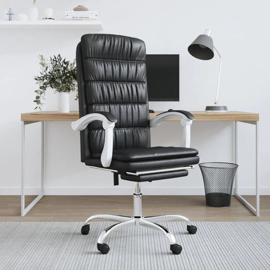 Fauteuil de bureau inclinable noir en similicuir avec dossier réglable.