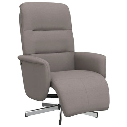 Fauteuil de repos en tissu couleur taupe avec accoudoirs rembourrés.
