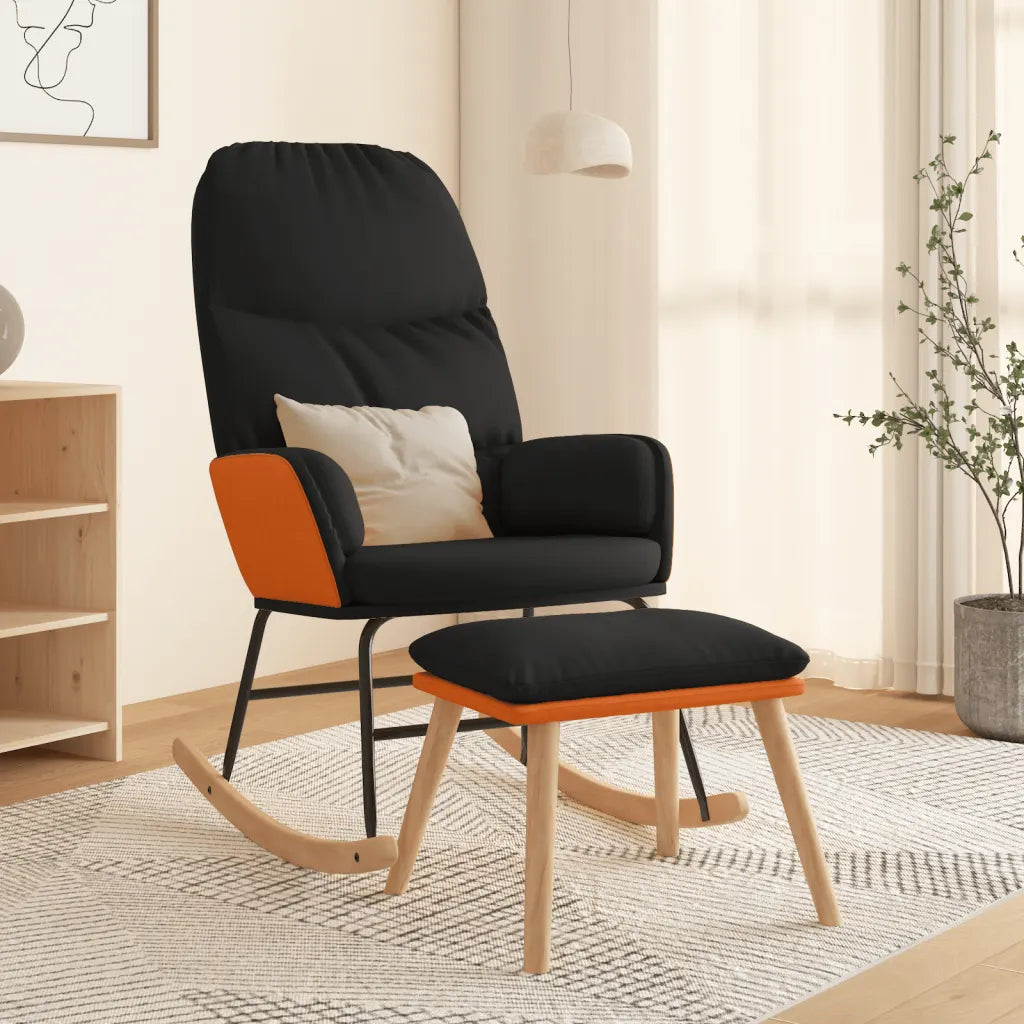 Un Fauteuil à Bascule Idéal pour l'Allaitement. De couleur noir et en simili cuir.